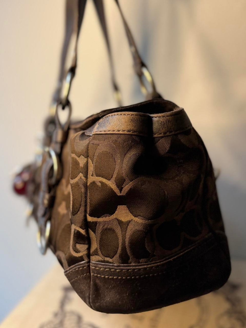 Coach Chelsea optic Signature Satchel Brown Sateen Shoulder Bag 10145 - Picture 5 of 6